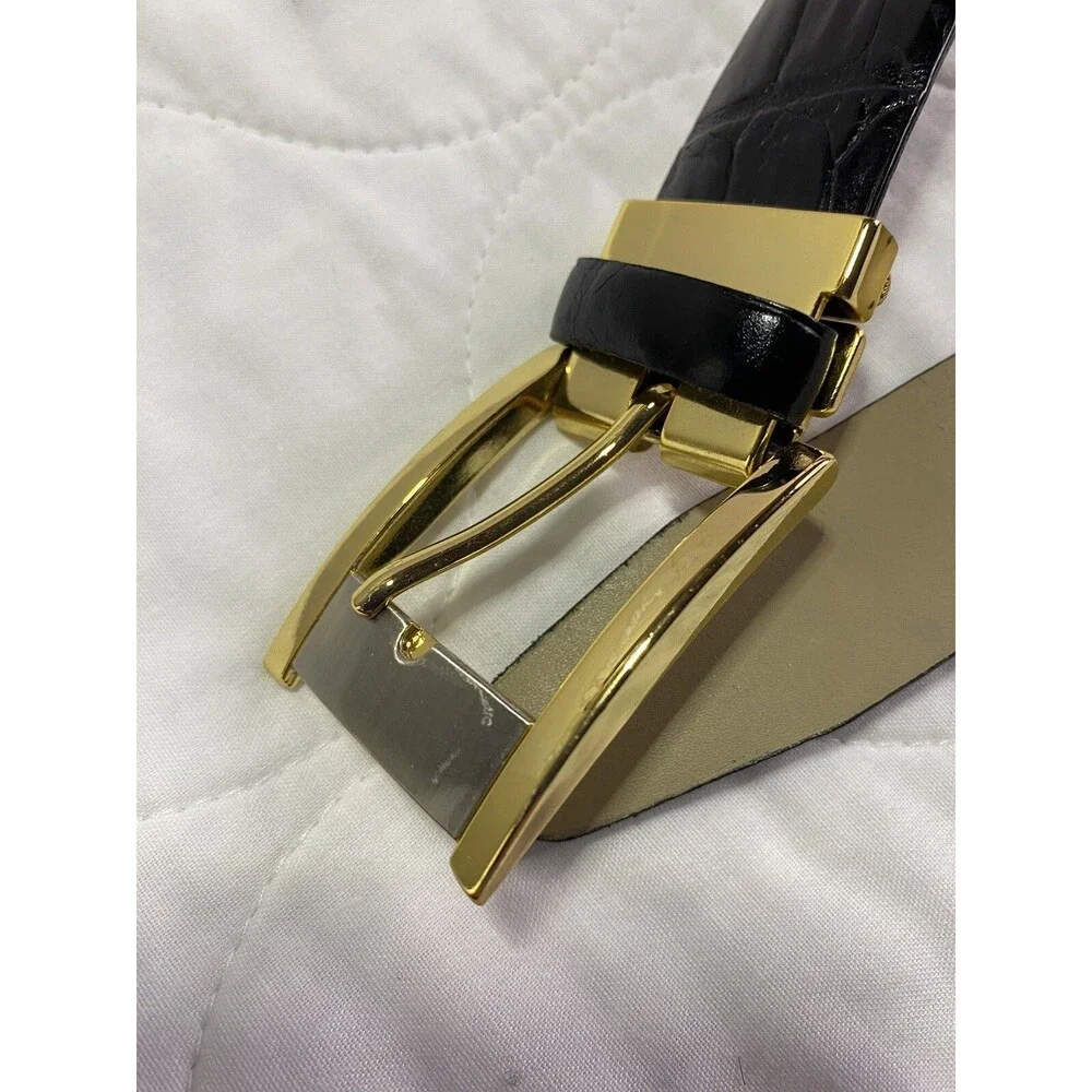 Men’s Belt Size 40 Crocodile Genuine Leather Italy Belt Gold / Silver Tone